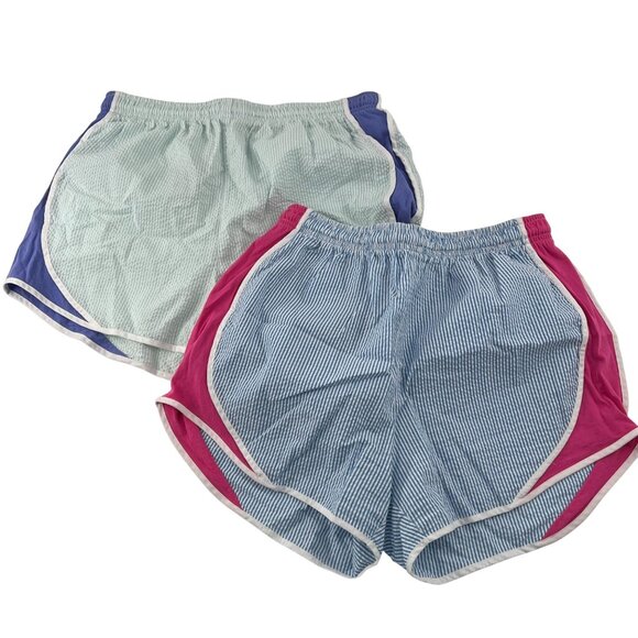 Lauren James Shorties Seersucker Womens Shorts 2 Pairs XL Blue Pink Athletic - Picture 1 of 5